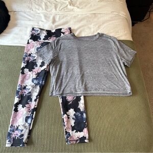 Gray Top and Floral Leggings Set